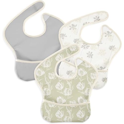 3 Pack Waterproof Baby Bib for Eating, Mess Proof Feeding Bibs with Large Food Catcher, Travel Feeding Bibs
