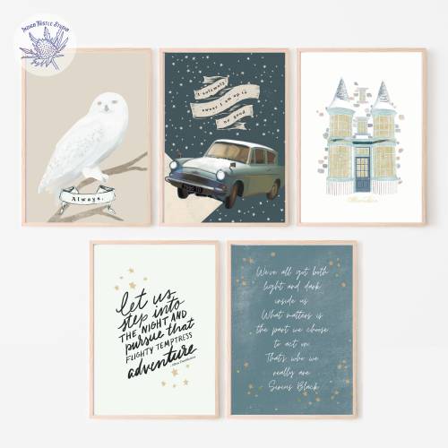 Children's Book Posters Set of 5, Owl Nursery Prints, Gallery Wall Bundle, Potter Nursery Wall Art, Owl Nursery Decor, Nursery Printables