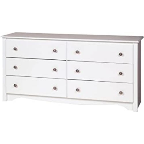 Prepac Monterey Bedroom Furniture: White Double Dresser for Bedroom, 6-Drawer Wide Chest of Drawers, Traditional Bedroom Dresser, WDC-6330-V, 59"W x 16"D x 29"H