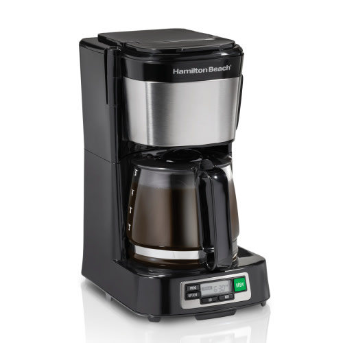 Hamilton Beach FrontFill Mini Brew 5 Cup Programmable Coffee Maker with Clock & Glass Carafe, Space-Saving Design