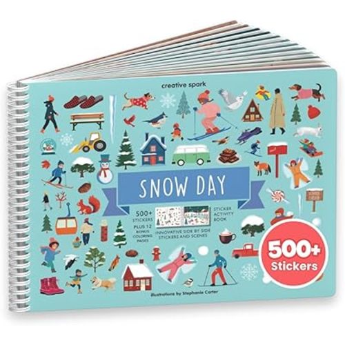 Cupkin Snow Day Sticker Book Activity for Kids, Side by Side Winter Sticker Book, Fun Kid Road Trip Activity, 500+ Kids Stickers + 12 Scenes and Coloring Pages, Crafts for Ages 2-8