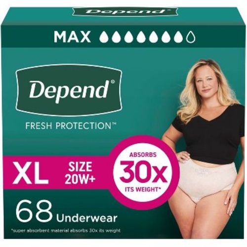 Depend Fresh Protection Adult Incontinence & Postpartum Underwear for Women - Maximum Absorbency - XL - Blush - 68ct