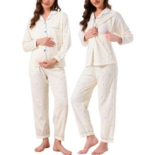 INSPIRE CHIC Women's Breastfeeding Sleepwear Button Down Top and Pants Nursing Pajama Sets Medium Apricot