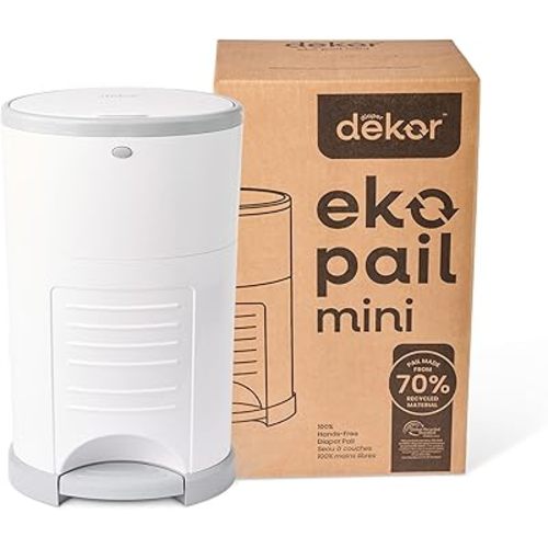 Diaper Dekor EKO Mini Diaper Pail, White | ONLY Eco-Friendly Diaper Pail Made with 70% Recycled Materials | Hands-Free: Step–Drop–Done | Cost-Effective Refill System