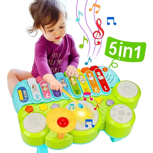 Baby Musical Toys 3 in 1 Piano Keyboard Xylophone Drum Set for 1 Year Old Girls Boys Toys Age 2 Music Instrument Learning Toys for Toddlers 1-3 Easter Gifts Infant Baby Toys 6 9 12 18 24 Month Old