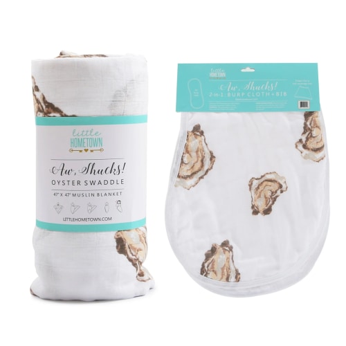 Aw Shucks Oyster Gift Bundle: Bamboo Muslin Swaddle Blanket and Bib
