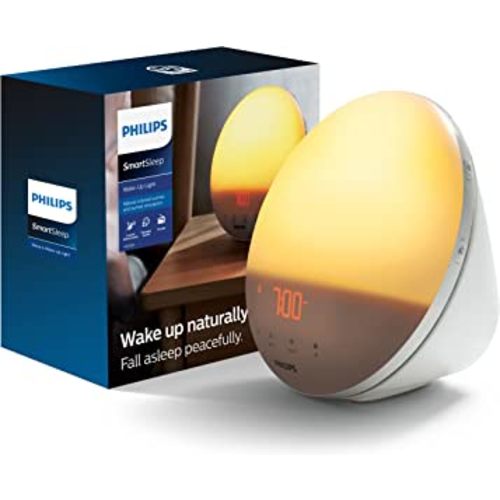 Philips SmartSleep Wake-up Light, Colored Sunrise and Sunset Simulation, 5 Natural Sounds, FM Radio & Reading Lamp, Tap Snooze, HF3520/60