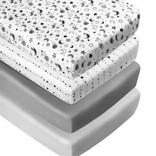 4 Pack Star and Moon Neutral Unisex Fitted Baby Crib Sheets Set for Baby Boys or Girls