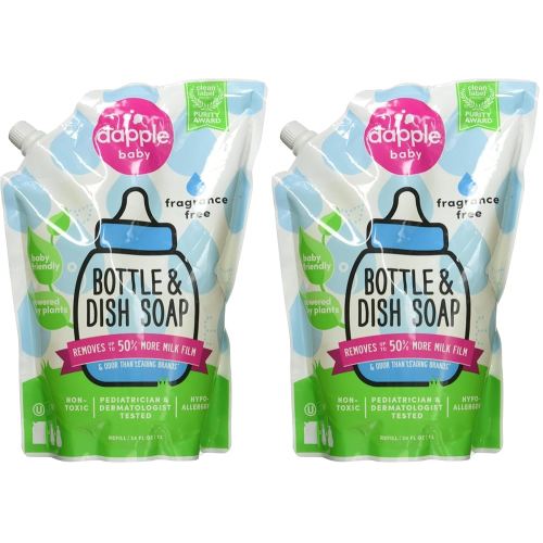 Dapple Refill Pack Baby Bottle and Dish Liquid, Fragrance Free, 33.8 Fluid Ounce (Pack of 2)