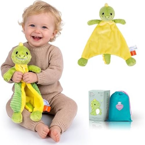 Baby Security Blanket, Soft Lovey Unisex Snuggle Toy Stuffed Animal, Square Sensory Lovie, Newborn Essentials Gift for Boys and Girls (Pottyrex)