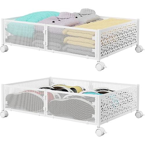 Under Bed Storage, Under the Bed Storage Containers with Wheels, Under Bed Shoe Storage Organizer Drawer for Bedroom Clothes Shoes Blankets -2Pack