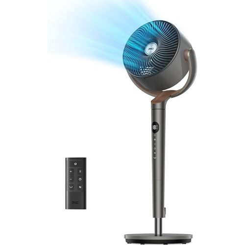 Dreo Fan for Bedroom, 120° Oscillating Standing Fans, Quiet Floor Fan with DC Motor, 85ft Pedestal Fans for Room, 8 Speeds, 3 modes, 20dB, 120° Manual Vertical, 35-40" Adjustable Height, 8H Timer