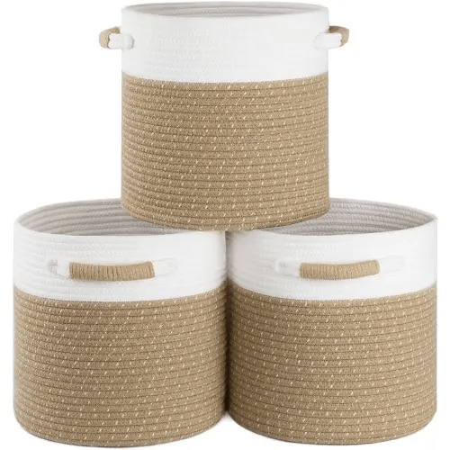 SIXDOVE Storage Baskets Set of 3 for Organizing, Small Round Rope Woven Shelf Basket, Decorative Soft Nursery Bins for Cloth Closet Organizing, Toy Storage for kids, 11x11'', Mixed Jute