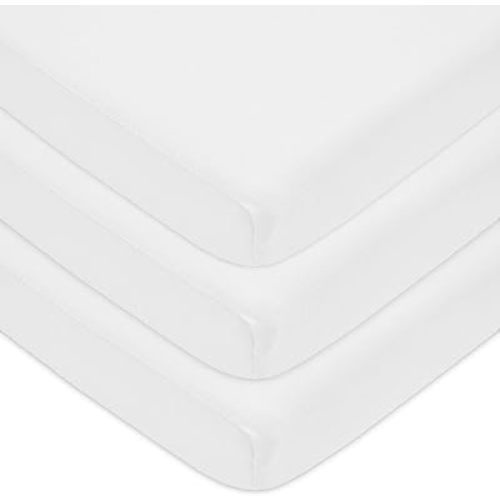 American Baby Company 3 Pack 100% Natural Cotton Fitted Pack and Play Sheets 39" x 27" - Soft & Breathable Pack N Play Sheets for Playard & Mini Crib Mattress, White, for Boys & Girls