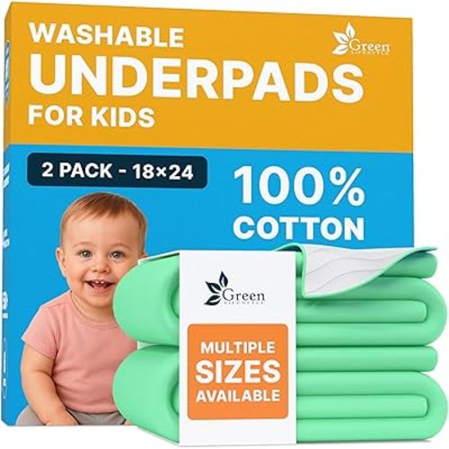 GREEN LIFESTYLE 100% Cotton Washable Absorbent Pads – Waterproof Reusable Underpads for Kids, Seniors, and Adults – Ideal for Bed Protection, Incontinence (Pack of 2 - 18x24)
