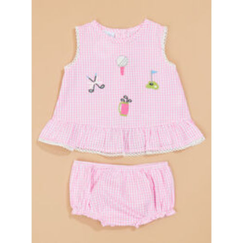 Sweetie Golf Gingham Pinafore Set by Mud Pie in Pink | Tullabee