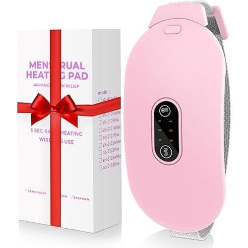 Heating Pads, Glyduny Period Cramp Massager Portable Cordless Heating Pad with 6 Heat Levels and 6 Massage Modes for Back Pain Relief Menstrual Heating Pad (Pink)