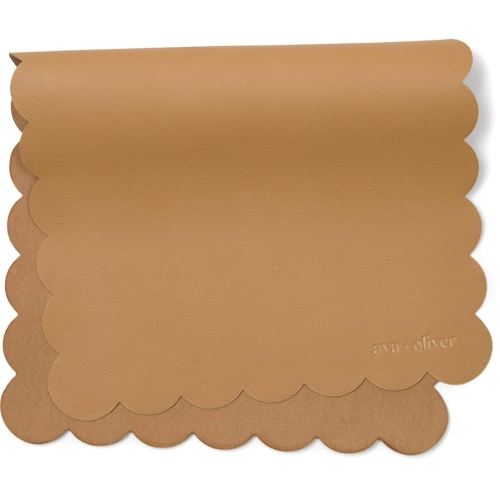 Vegan Leather Baby Changing Mat (16 X 30 in) - Multipurpose Wipeable and Portable Diaper Mat - Foldable for Travel (Tan Scallop)