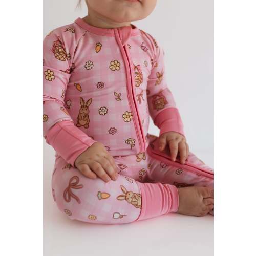 Pink Gingham Bunny Zipper Romper