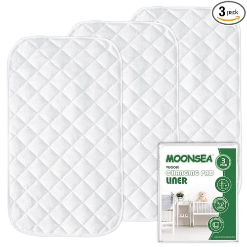 Diaper Changing Pad Liner Non-Slip, Waterproof Terry Mat, Quilted Absorbent Bassinet Liners Washable, 3 Pack 13"x 26" Reusable Portable Changing Table Pad Rectangle White