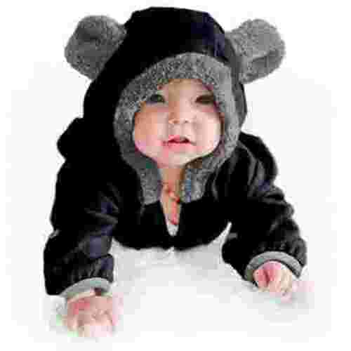 QWIED Boys Outfits Toddler Baby Cartoon Ears Hoodie Romper Zip Clothes Jumpsuit Baby Boy Clothing Set Black 3 Months-6 Months