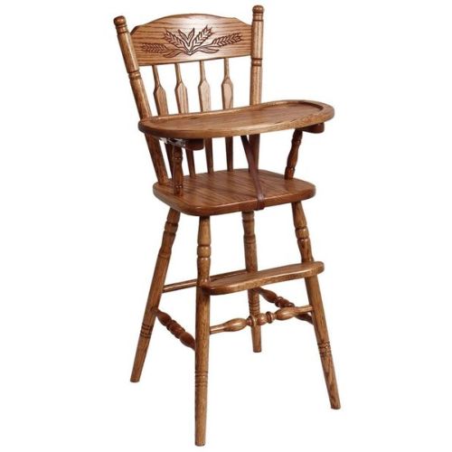 Amish Oak Wood Post High Chair with Slide Tray - Choose Back Design