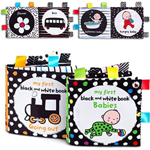 High Contrast Black and White Interactive Crinkle Soft Book Bundle for Infant Baby First Cloth Book Set Soft Activity