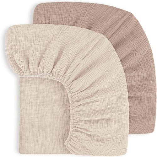 FDTBYHVYT Muslin Crib Sheets 2Pack 100% Cotton 28x52inch Nursery Sheet Soft&Breathable Baby Fitted Bed Sheets for Standard Crib Mattress&Toddler Bed Mattress (Pink Peach)
