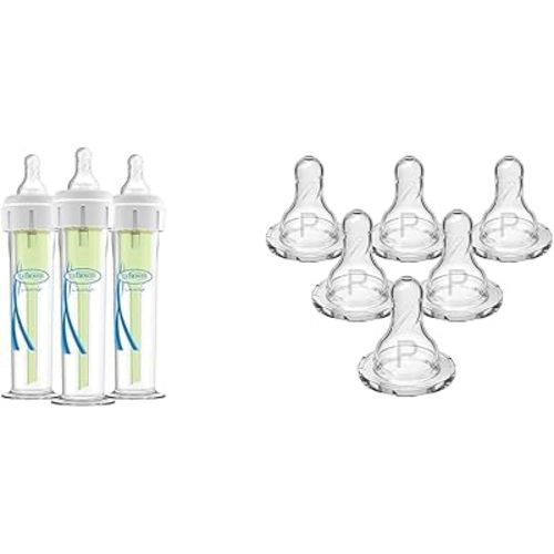 Dr. Brown's Accufeed Anti-Colic Baby Bottle with Preemie Nipple - 60cc - 3pk & Dr. Brown’s Natural Flow Preemie Flow Narrow Baby Bottle Silicone Nipple, Slowest Flow, 0m+
