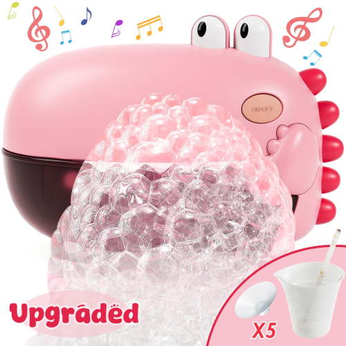 Bath Toys,Toddler Bath Bubble Machine, Bathtub Toy Dinosaur, Bubble Maker with 12 Songs, Bathtime Shower Bath Wall Toy for Boys Girls - Pink