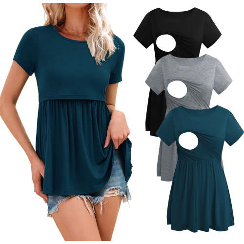 Smallshow Women's Maternity Clothes Short Sleeve Nursing Tops Breastfeeding Shirts 3-Pack