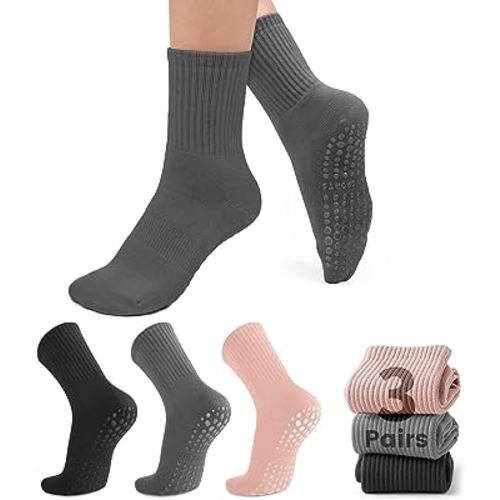 3 Pairs Grip Pilates Socks Non-Slip Yoga Socks for Women Pilates, Pure Barre, Barefoot Workout, Pregnancy, Hospital
