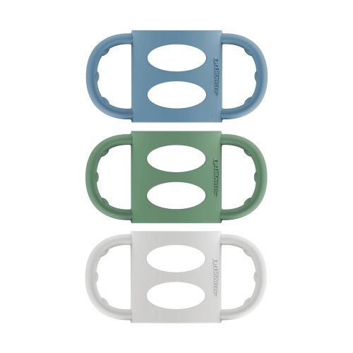 Dr. Brown's Narrow Baby Bottle Handles, 100% Silicone, Easy Grip Removable Handles for Bottle to Sippy Cup Transition, Blue/Gray/Green, 3-Pack, 4m+
