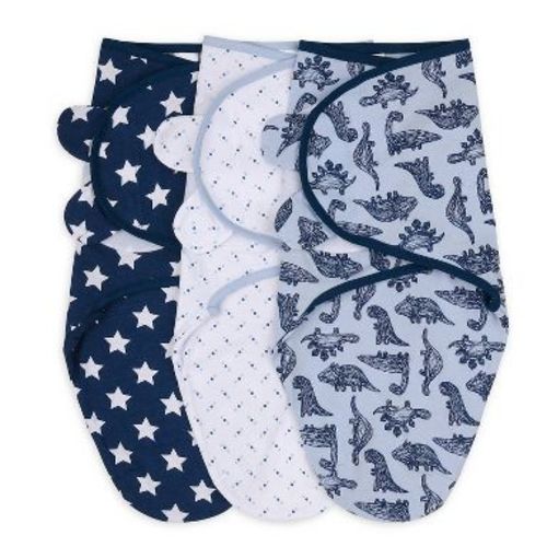 The Peanutshell Swaddle Wrap Blue Dino - S/M 3pk