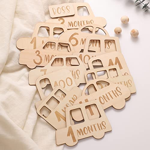 let's make Baby Monthly Milestone Cards | 15 Pcs Wooden Milestone Car Signs from Newborn to 1 Year | Baby Birth Announcement Sign for Baby Shower & Photo Props