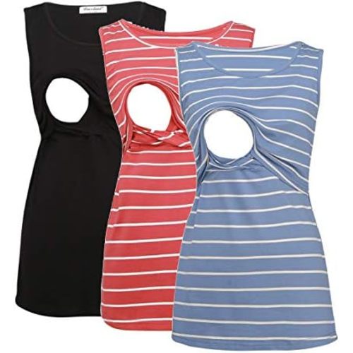 Bearsland Women's Sleeveless Maternity Nursing Tank Tops Breastfeeding Shirts