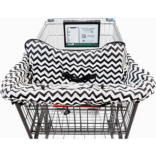 Shopping Cart Cover & Highchair Cover, 100% Cotton, with Phone Pouch, Black & White