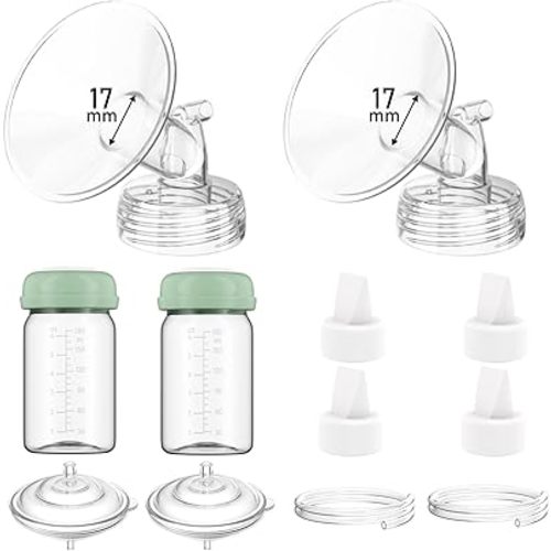 Breast Pump Parts Compatible with Spectra S1/S2/9 Plus/Synergy Gold, Full Set Replacement Parts for Spectra Include 17mm Flange, Duckbill Valve, Backflow Protector, Tubing, Bottle, Not Original Parts
