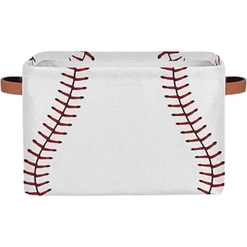 Baseball Lace Cube Storage Organizer Bins with Handles,Collapsible Canvas Cloth Fabric Storage Basket,Books Kids Toys Bin Boxes,Closet Gift Basket(1)