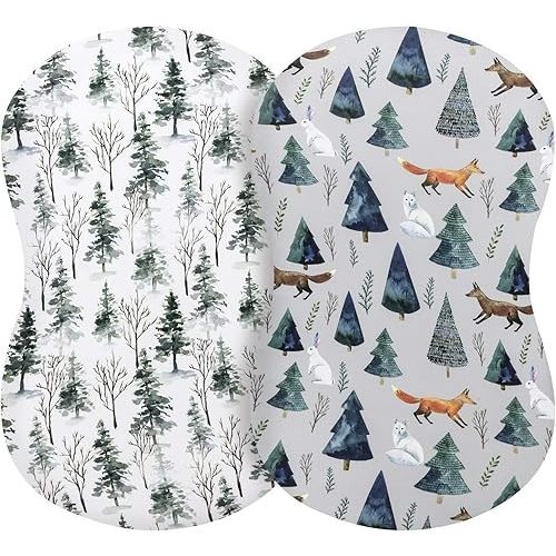Pobi Baby - 2 Pack Premium Bassinet Sheets for Standard Bassinets - Ultra-Soft Cotton Blend, Stylish Animal Woodland Pattern, Safe and Snug for Baby (Magical)