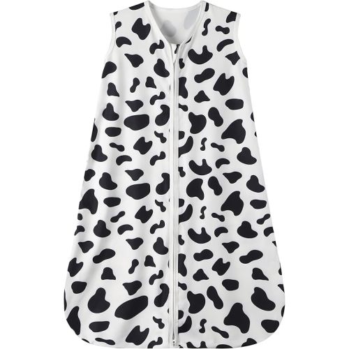 Baby Sleep Sack 12-18 Months Baby Wearable Blanket 100% Rayon Cotton 2-Way Zipper Toddler Sleeping Sack,Comfy Soft Lightweight TOG 0.3(Cow Print)