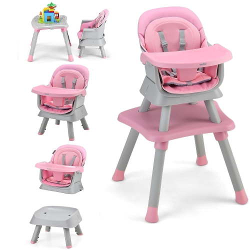 INFANS 8-in-1 Convertible Baby High Chair, Adjustable Dining Seat, Kids Stool Table Set with Removable Tray (Pink)