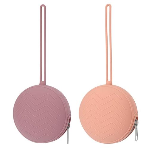 2-Pack Silicone Pacifier Holder Case - BPA-Free Pacifier Holder Pouch for Baby Boys & Girls- Portable & Dishwasher Safe Soother Container for On-the-Go Use (Dusty Lilac/Tradewinds)