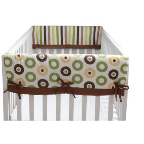 Bacati - Mod Dots/Stripes Crib Rail Guard Covers Set of 2 Green/Yellow/Chocolate