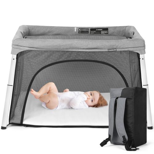 Cowiewie Portable Travel Crib Playard(0-3 years, Unisex) with Insulation Mattress, Breathable and Washable Playpen, Light Gray