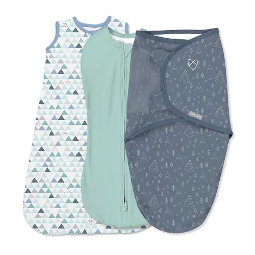 SwaddleMe by Ingenuity Comfort Pack Baby Swaddle Set, Size 0-3 Months, 5-14 Pounds, Pod, Original Swaddle, Night Sack, 3pk - Mountaineer