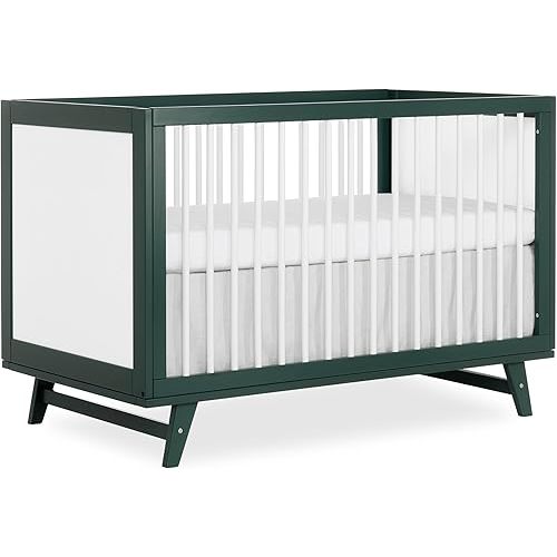 Dream On Me Carter 5-in-1 Full Size Convertible Crib / 3 Mattress Height Settings/JPMA Certified/Made of New Zealand Pinewood/Sturdy Crib Design, Olive & White