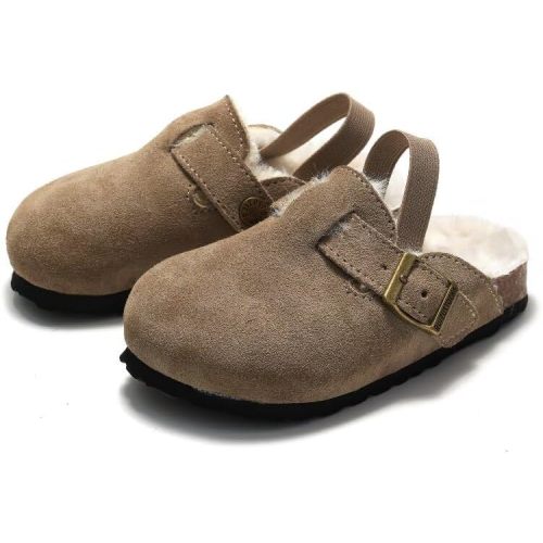 Suede Clogs for Girls Boys Unisex Toddler Slippers Slip-on Kids Shoes Indoor Outdoor Cute Sandals Classic Cork Adjustable Buckle
