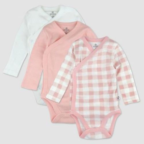 Honest Baby 3pk Side Snap Bodysuit - Pink 0-3m