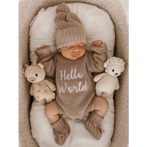 CUFF NEWBORN LACE BOOTIES - TEDDY BROWN